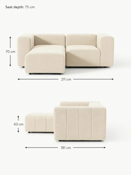 Modulares Bouclé-Sofa Lena (3-Sitzer) mit Hocker (links/rechts)