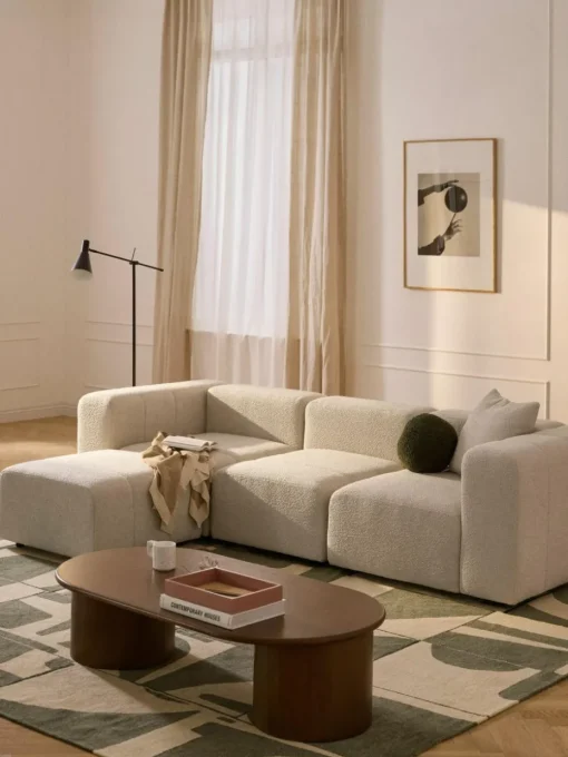 Modulares Bouclé-Sofa Lena (4-Sitzer) mit Hocker (links/rechts)