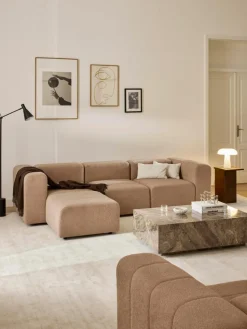 Modulares Bouclé-Sofa Lena (4-Sitzer) mit Hocker (links/rechts)