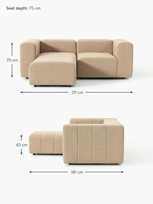 Modulares Bouclé-Sofa Lena (3-Sitzer) mit Hocker (links/rechts)