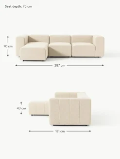 Modulares Bouclé-Sofa Lena (4-Sitzer) mit Hocker (links/rechts)