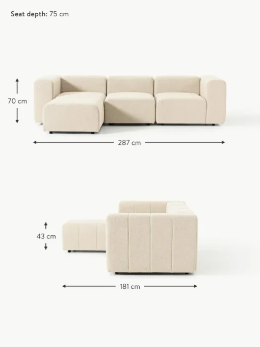 Modulares Bouclé-Sofa Lena (4-Sitzer) mit Hocker (links/rechts)