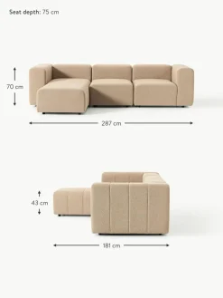 Modulares Bouclé-Sofa Lena (4-Sitzer) mit Hocker (links/rechts)