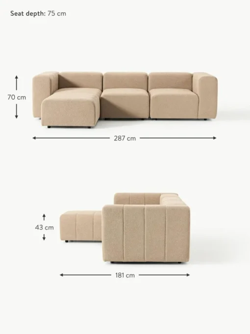 Modulares Bouclé-Sofa Lena (4-Sitzer) mit Hocker (links/rechts)