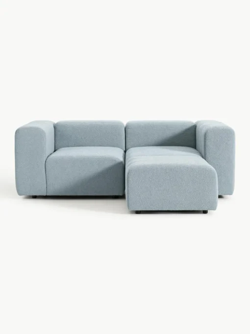 Modulares Bouclé-Sofa Lena (3-Sitzer) mit Hocker (links/rechts)