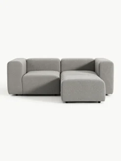 Modulares Bouclé-Sofa Lena (3-Sitzer) mit Hocker (links/rechts)