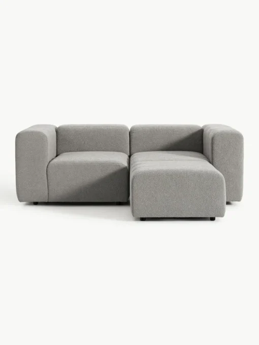 Modulares Bouclé-Sofa Lena (3-Sitzer) mit Hocker (links/rechts)