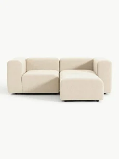 Modulares Bouclé-Sofa Lena (3-Sitzer) mit Hocker (links/rechts)