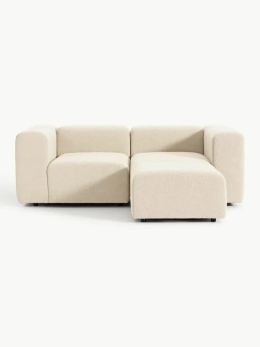Modulares Bouclé-Sofa Lena (3-Sitzer) mit Hocker (links/rechts)