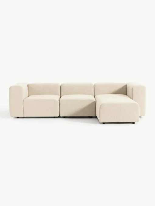 Modulares Bouclé-Sofa Lena (4-Sitzer) mit Hocker (links/rechts)
