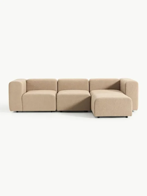 Modulares Bouclé-Sofa Lena (4-Sitzer) mit Hocker (links/rechts)