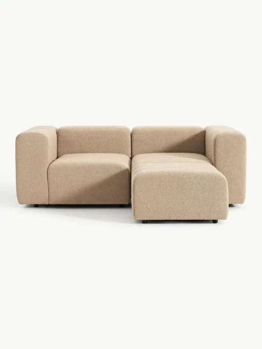 Modulares Bouclé-Sofa Lena (3-Sitzer) mit Hocker (links/rechts)