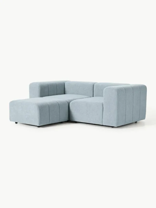 Modulares Bouclé-Sofa Lena (3-Sitzer) mit Hocker (links/rechts)