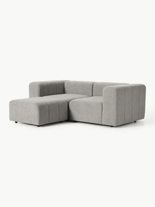 Modulares Bouclé-Sofa Lena (3-Sitzer) mit Hocker (links/rechts)