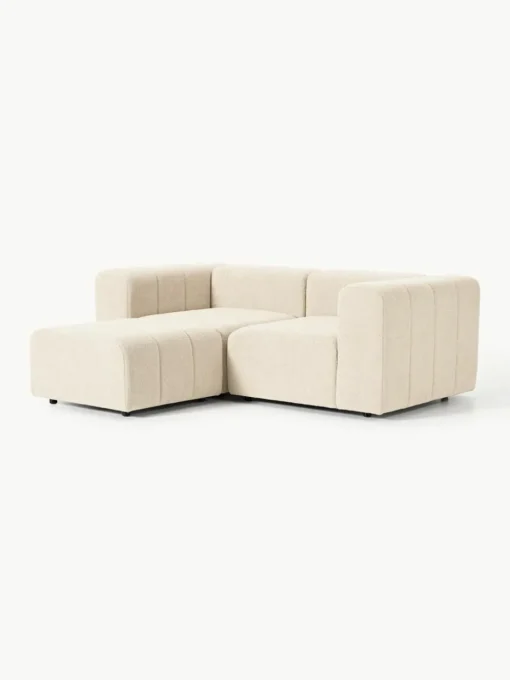 Modulares Bouclé-Sofa Lena (3-Sitzer) mit Hocker (links/rechts)