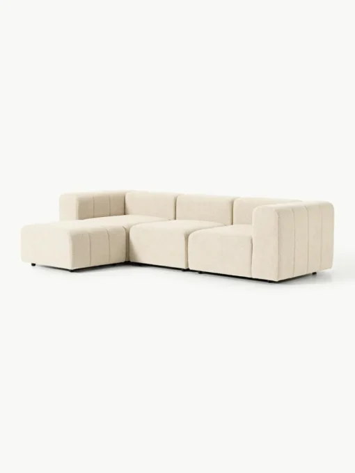 Modulares Bouclé-Sofa Lena (4-Sitzer) mit Hocker (links/rechts)