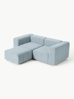 Modulares Bouclé-Sofa Lena (3-Sitzer) mit Hocker (links/rechts)