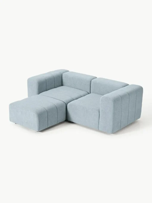 Modulares Bouclé-Sofa Lena (3-Sitzer) mit Hocker (links/rechts)