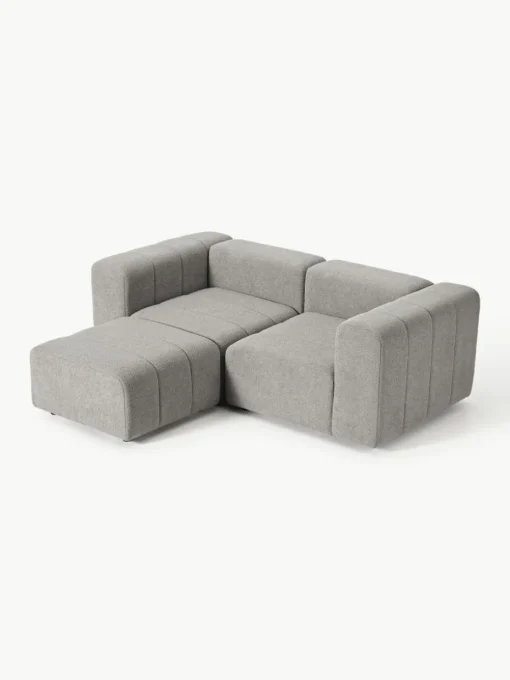 Modulares Bouclé-Sofa Lena (3-Sitzer) mit Hocker (links/rechts)
