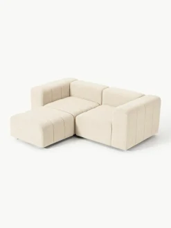 Modulares Bouclé-Sofa Lena (3-Sitzer) mit Hocker (links/rechts)