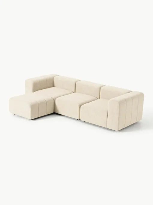 Modulares Bouclé-Sofa Lena (4-Sitzer) mit Hocker (links/rechts)