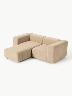 Modulares Bouclé-Sofa Lena (3-Sitzer) mit Hocker (links/rechts)