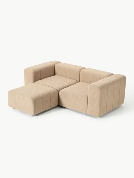 Modulares Bouclé-Sofa Lena (3-Sitzer) mit Hocker (links/rechts)