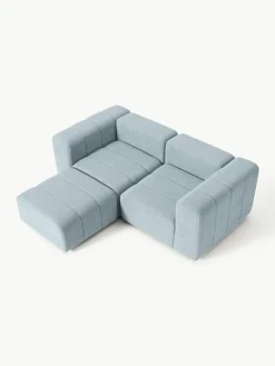 Modulares Bouclé-Sofa Lena (3-Sitzer) mit Hocker (links/rechts)