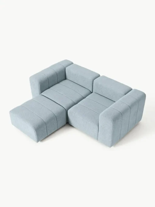 Modulares Bouclé-Sofa Lena (3-Sitzer) mit Hocker (links/rechts)