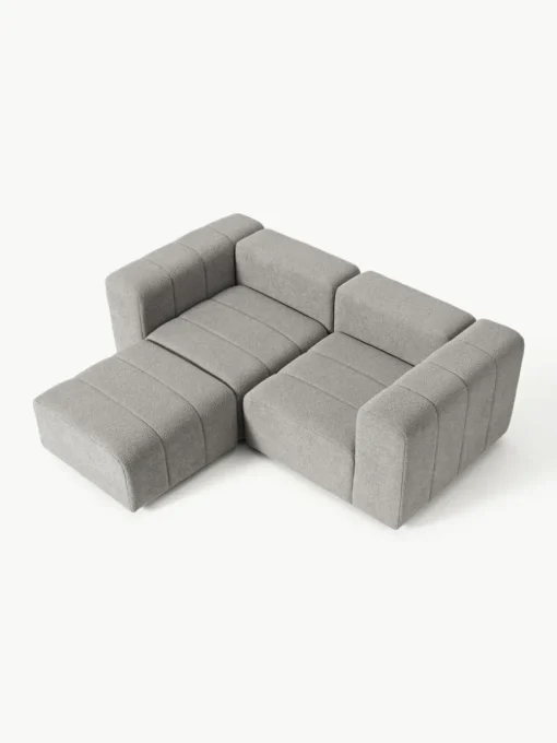 Modulares Bouclé-Sofa Lena (3-Sitzer) mit Hocker (links/rechts)