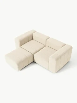 Modulares Bouclé-Sofa Lena (3-Sitzer) mit Hocker (links/rechts)