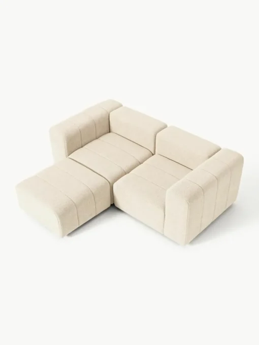 Modulares Bouclé-Sofa Lena (3-Sitzer) mit Hocker (links/rechts)