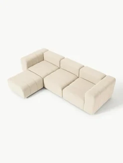 Modulares Bouclé-Sofa Lena (4-Sitzer) mit Hocker (links/rechts)