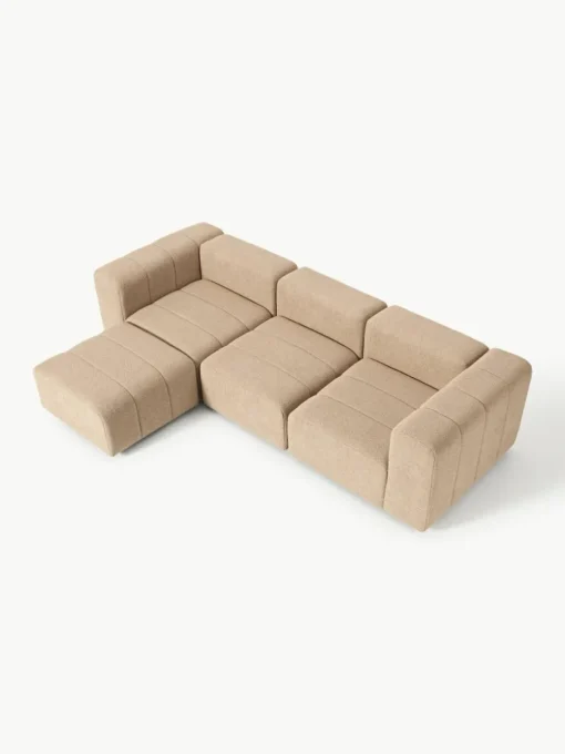 Modulares Bouclé-Sofa Lena (4-Sitzer) mit Hocker (links/rechts)