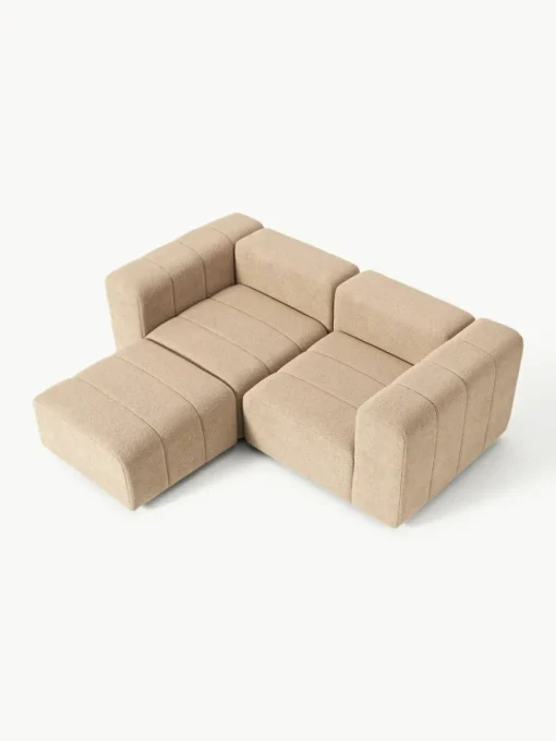 Modulares Bouclé-Sofa Lena (3-Sitzer) mit Hocker (links/rechts)