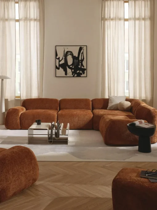 Modulares Ecksofa Wolke (4-Sitzer) aus Teddy-Bouclé