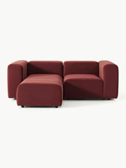 Modulares Samt-Sofa Lena (3-Sitzer) mit Hocker (links/rechts)