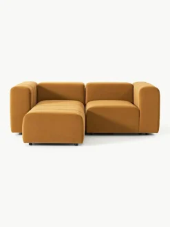 Modulares Samt-Sofa Lena (3-Sitzer) mit Hocker (links/rechts)