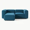 Modulares Samt-Sofa Lena (3-Sitzer) mit Hocker (links/rechts)