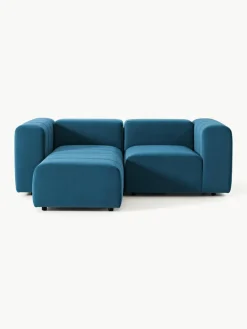 Modulares Samt-Sofa Lena (3-Sitzer) mit Hocker (links/rechts)