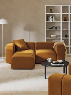 Modulares Samt-Sofa Lena (3-Sitzer) mit Hocker (links/rechts)