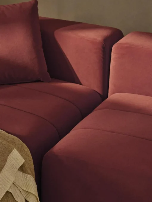 Modulares Samt-Sofa Lena (3-Sitzer) mit Hocker (links/rechts)
