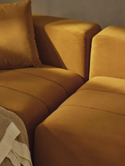 Modulares Samt-Sofa Lena (3-Sitzer) mit Hocker (links/rechts)