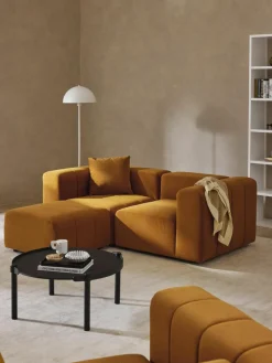 Modulares Samt-Sofa Lena (3-Sitzer) mit Hocker (links/rechts)