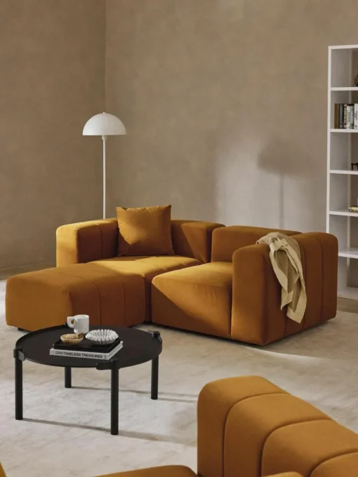 Modulares Samt-Sofa Lena (3-Sitzer) mit Hocker (links/rechts)