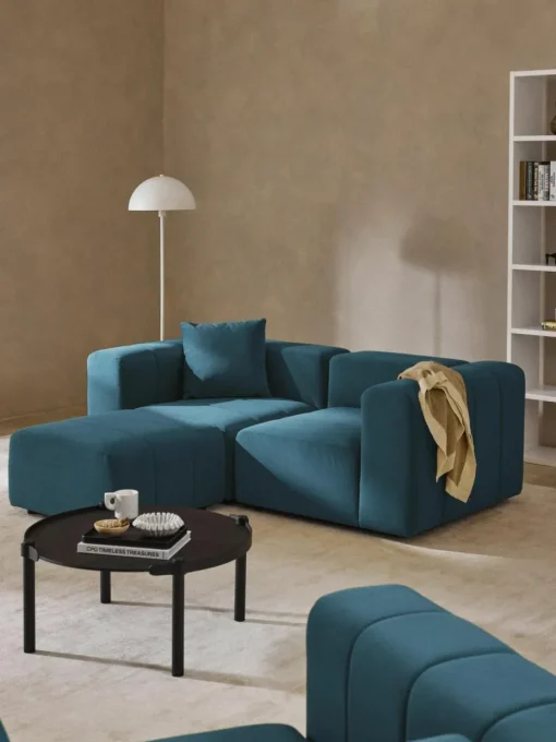 Modulares Samt-Sofa Lena (3-Sitzer) mit Hocker (links/rechts)