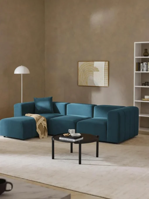 Modulares Samt-Sofa Lena (4-Sitzer) mit Hocker (links/rechts)