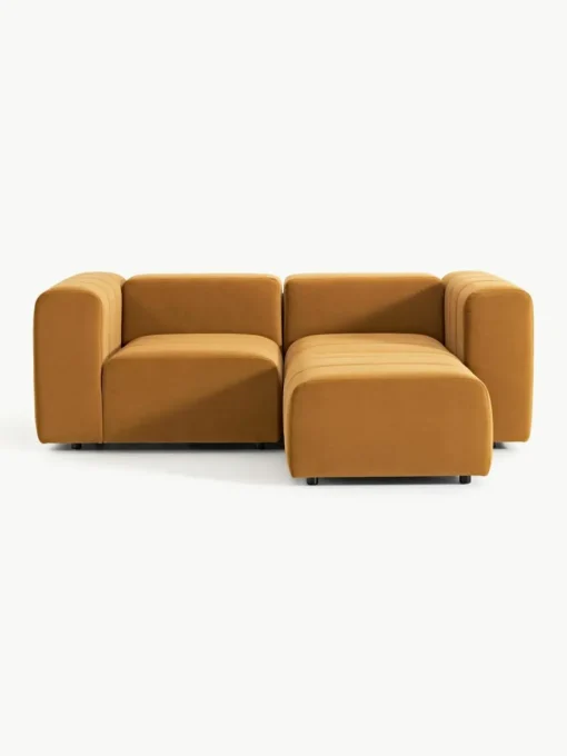 Modulares Samt-Sofa Lena (3-Sitzer) mit Hocker (links/rechts)