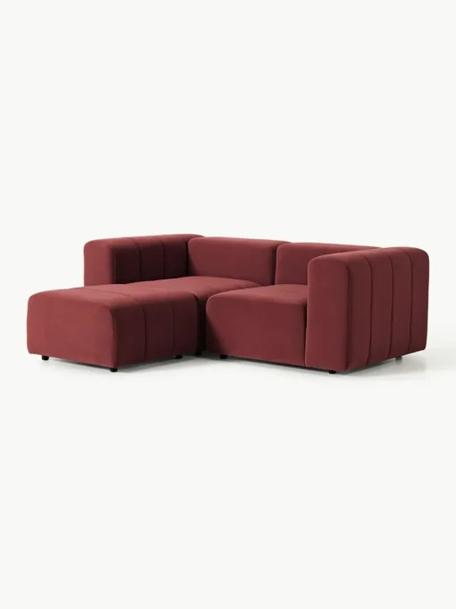 Modulares Samt-Sofa Lena (3-Sitzer) mit Hocker (links/rechts)