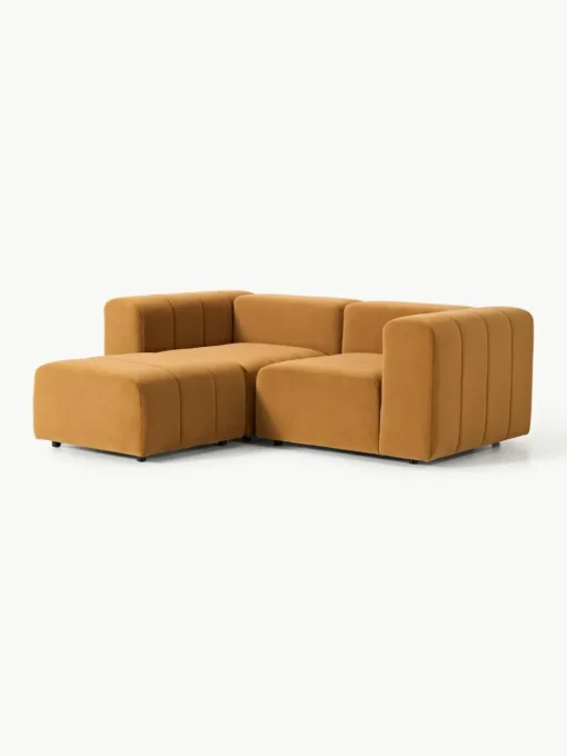 Modulares Samt-Sofa Lena (3-Sitzer) mit Hocker (links/rechts)